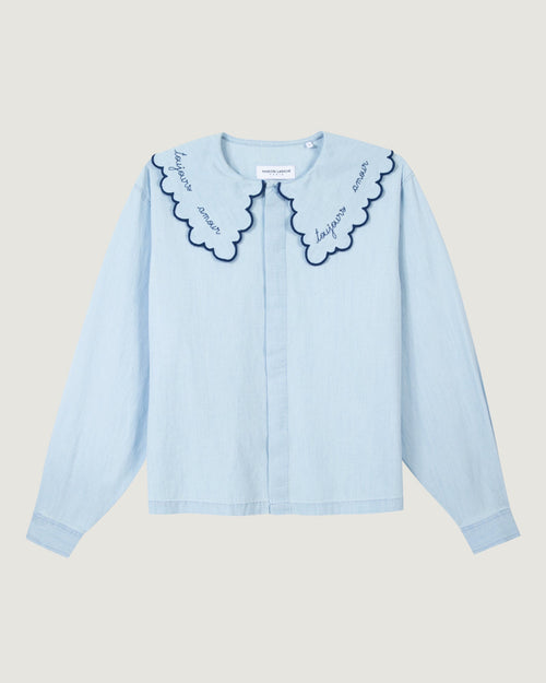 "amour toujours" sourdière chambray shirt#color_denim-bleached