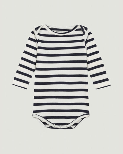 personalizable long-sleeved calmette onesie#color_ivory-navy