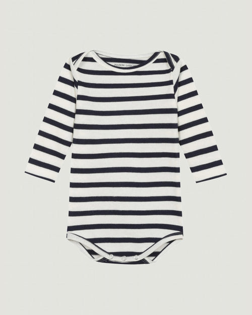 personalizable long-sleeved calmette onesie#color_ivory-navy