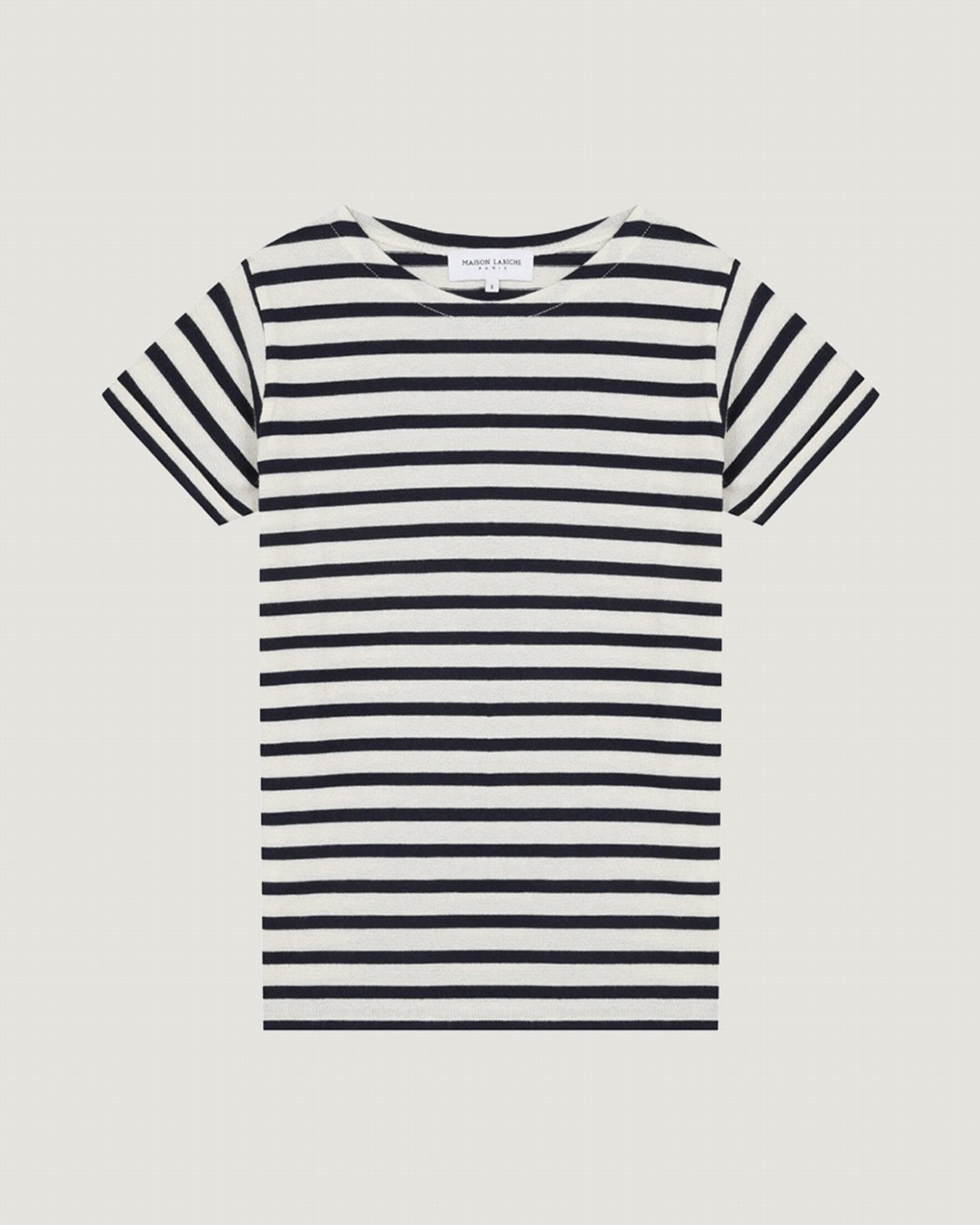 womens personalizable short sleeved colombier sailor shirt#color_ivory-navy