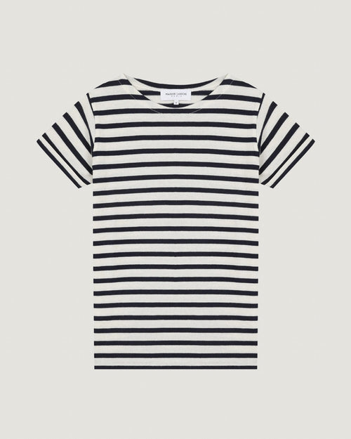 womens personalizable short sleeved colombier sailor shirt#color_ivory-navy